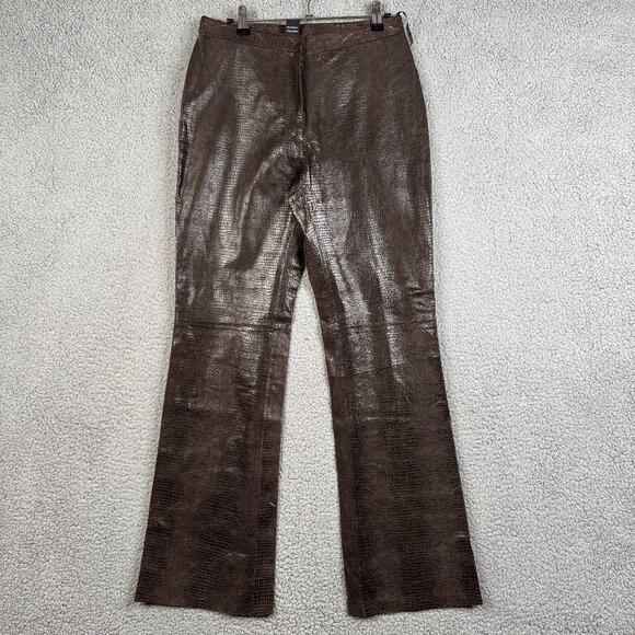 INC International Concepts Pants Women Size 6 Brown Flared 100% Leather Scales - Picture 1 of 12